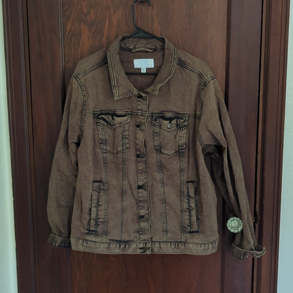 Time & Tru Brown Acid Wash Denim Jean Jacket Size XXXL (22)